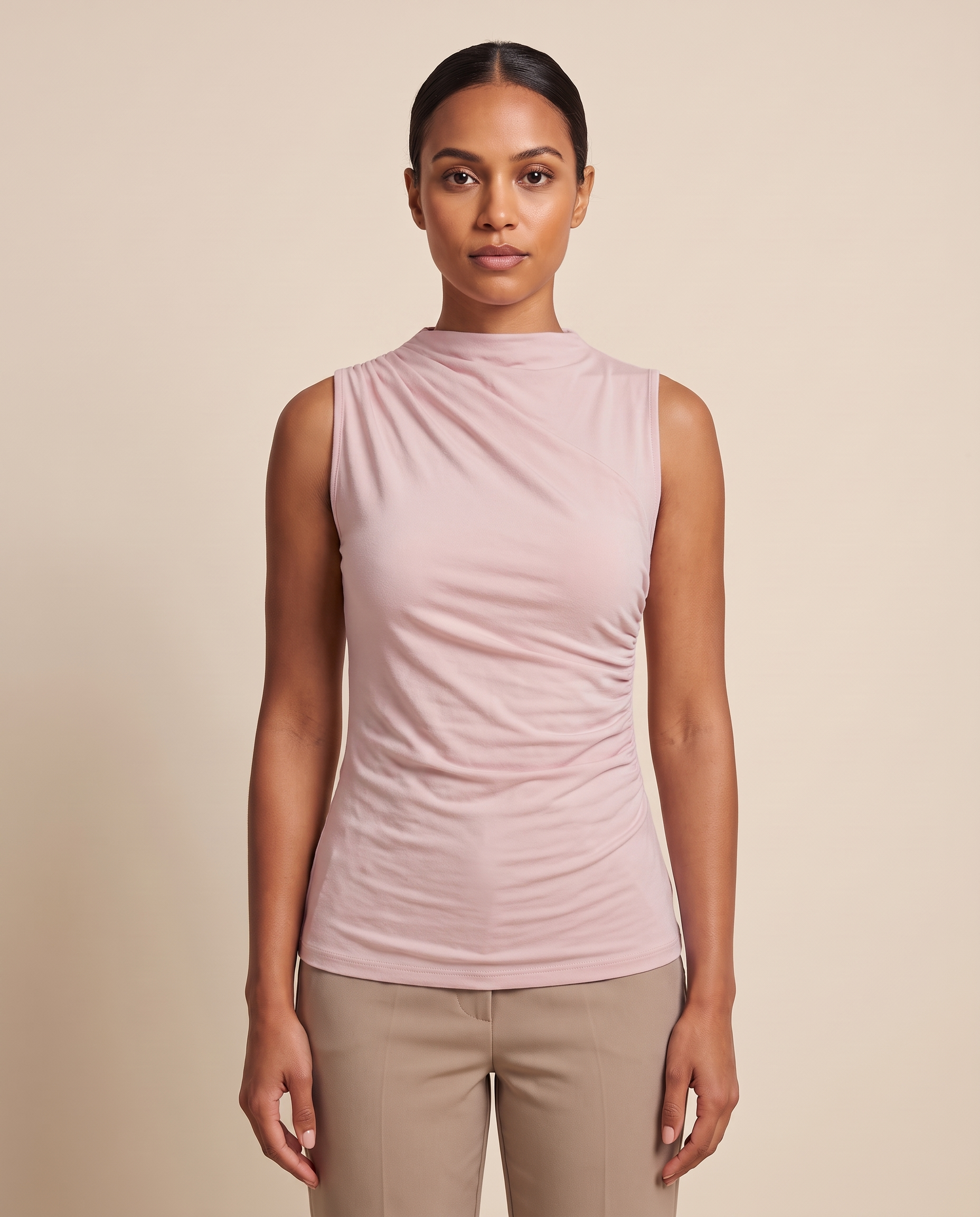 Ruched High Neck Tank Top with Pleated Body – product detail view 4