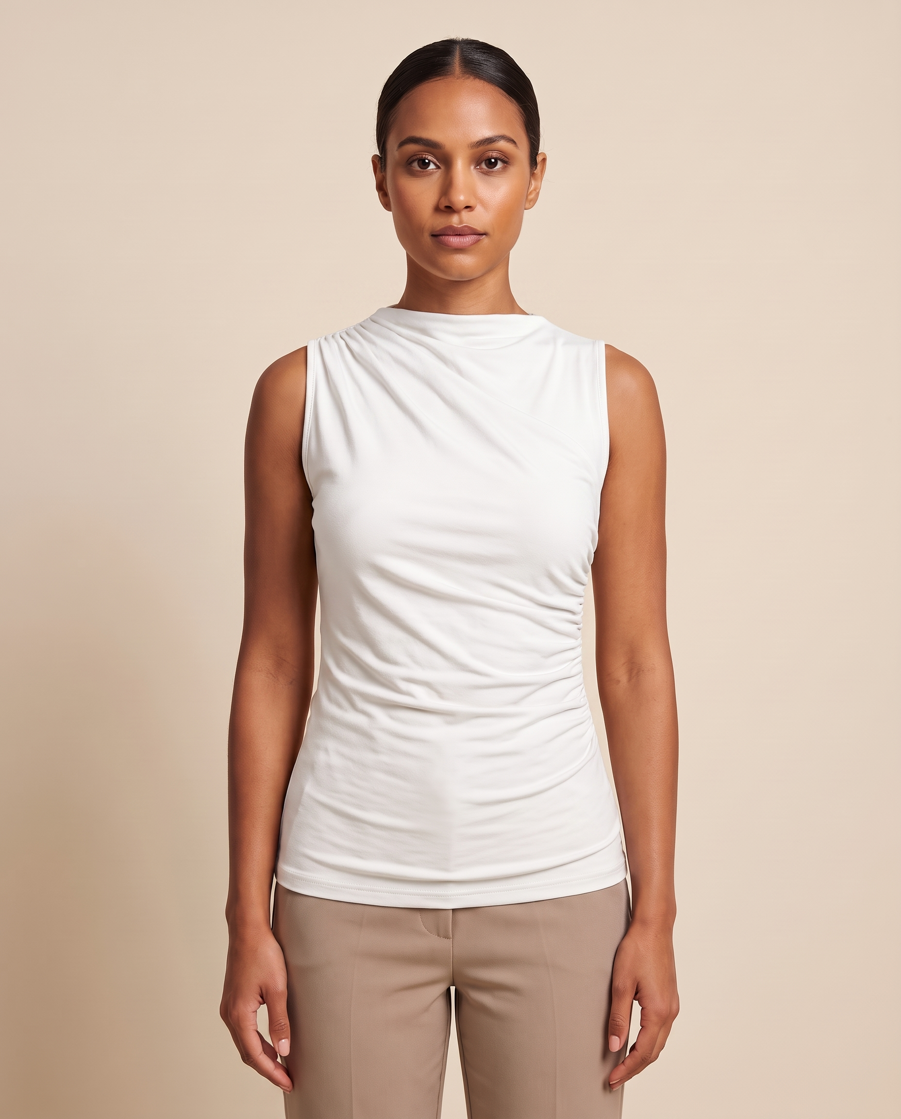 Ruched High Neck Tank Top with Pleated Body – product detail view 5