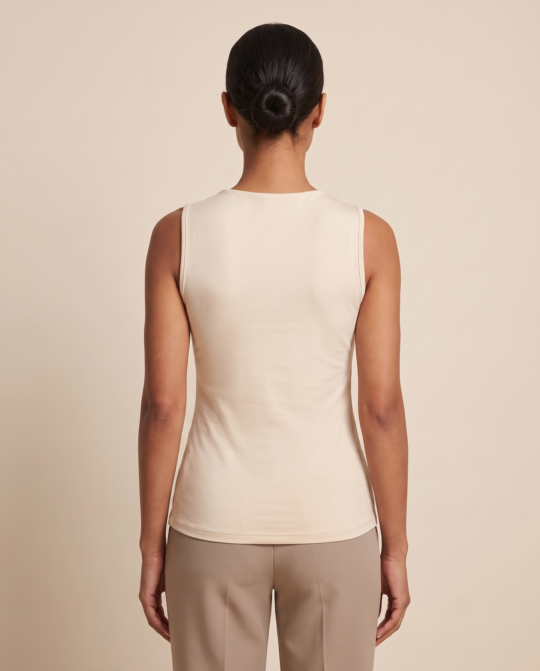 Ruched High Neck Tank Top with Pleated Body – alternate product view