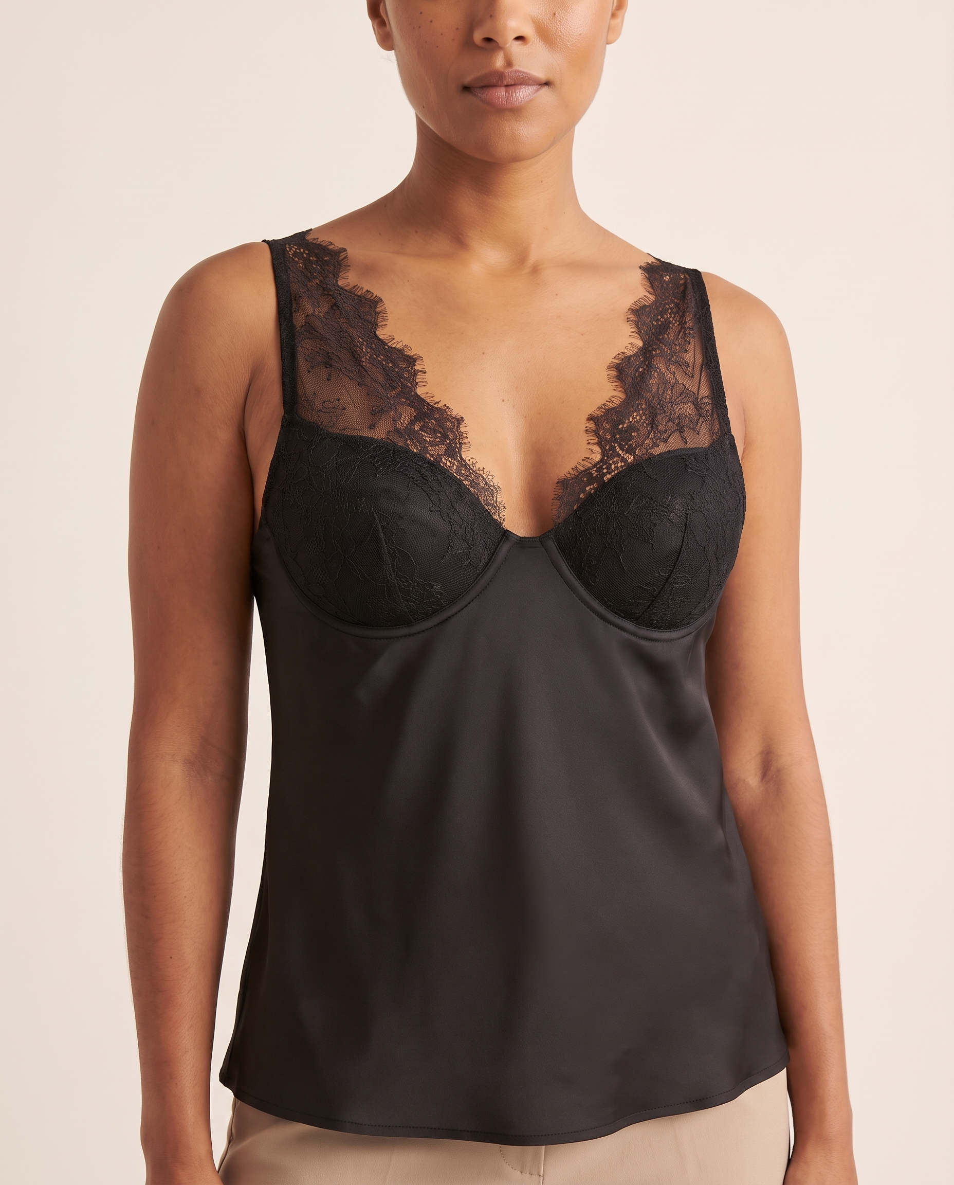 Lace Panel Cami Top with Deep V Neck – product detail view 1