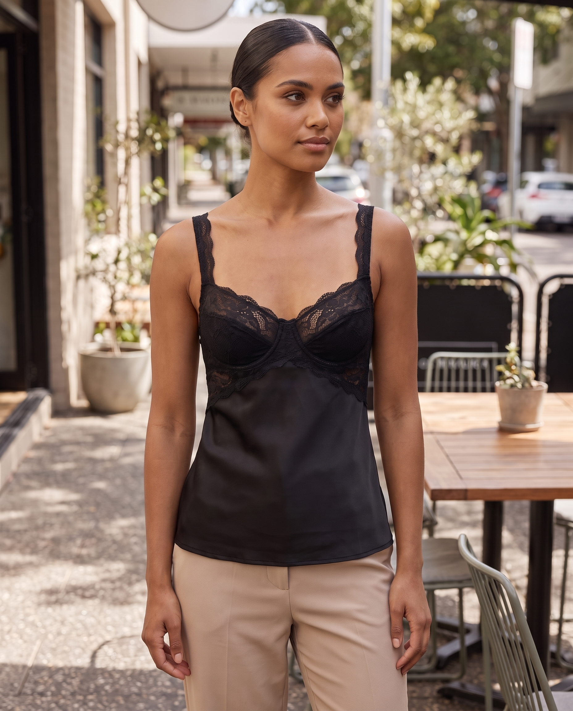 Lace Panel Cami Top with Deep V Neck – product detail view 2