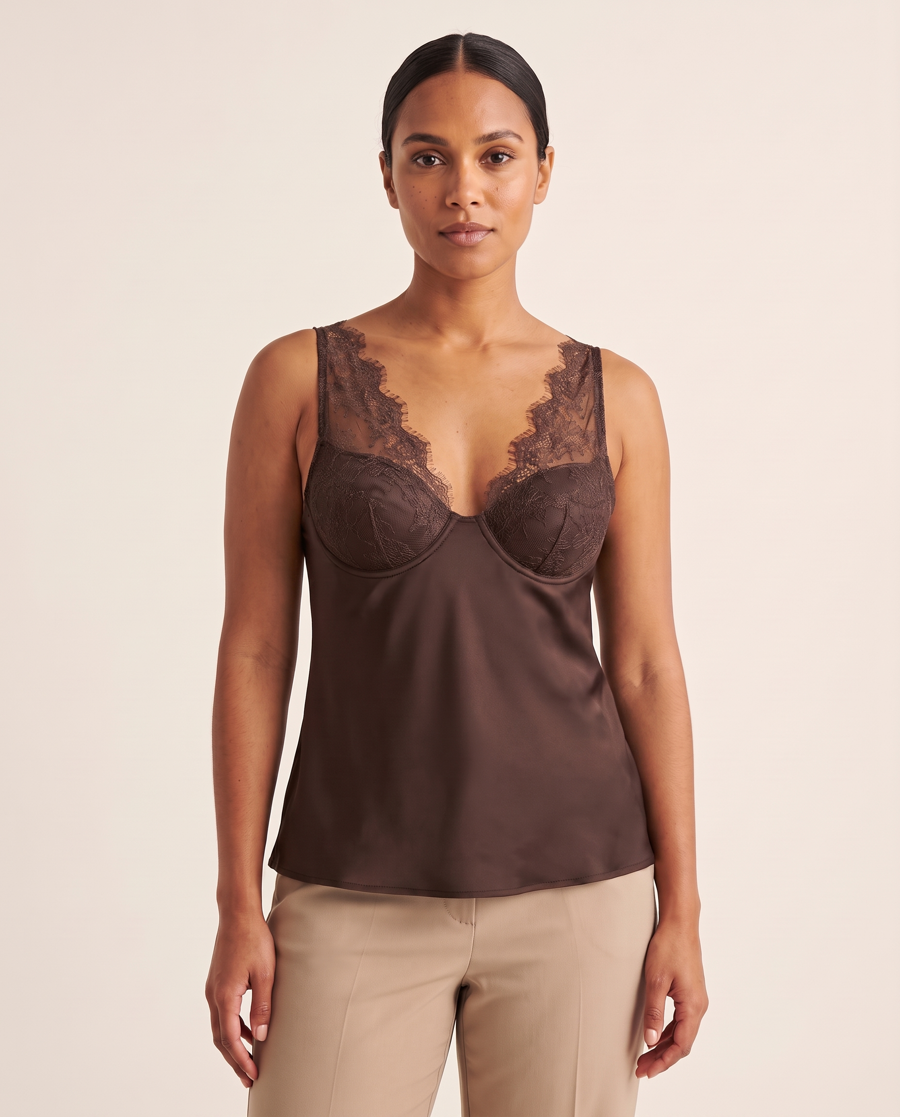 Lace Panel Cami Top with Deep V Neck – product detail view 3