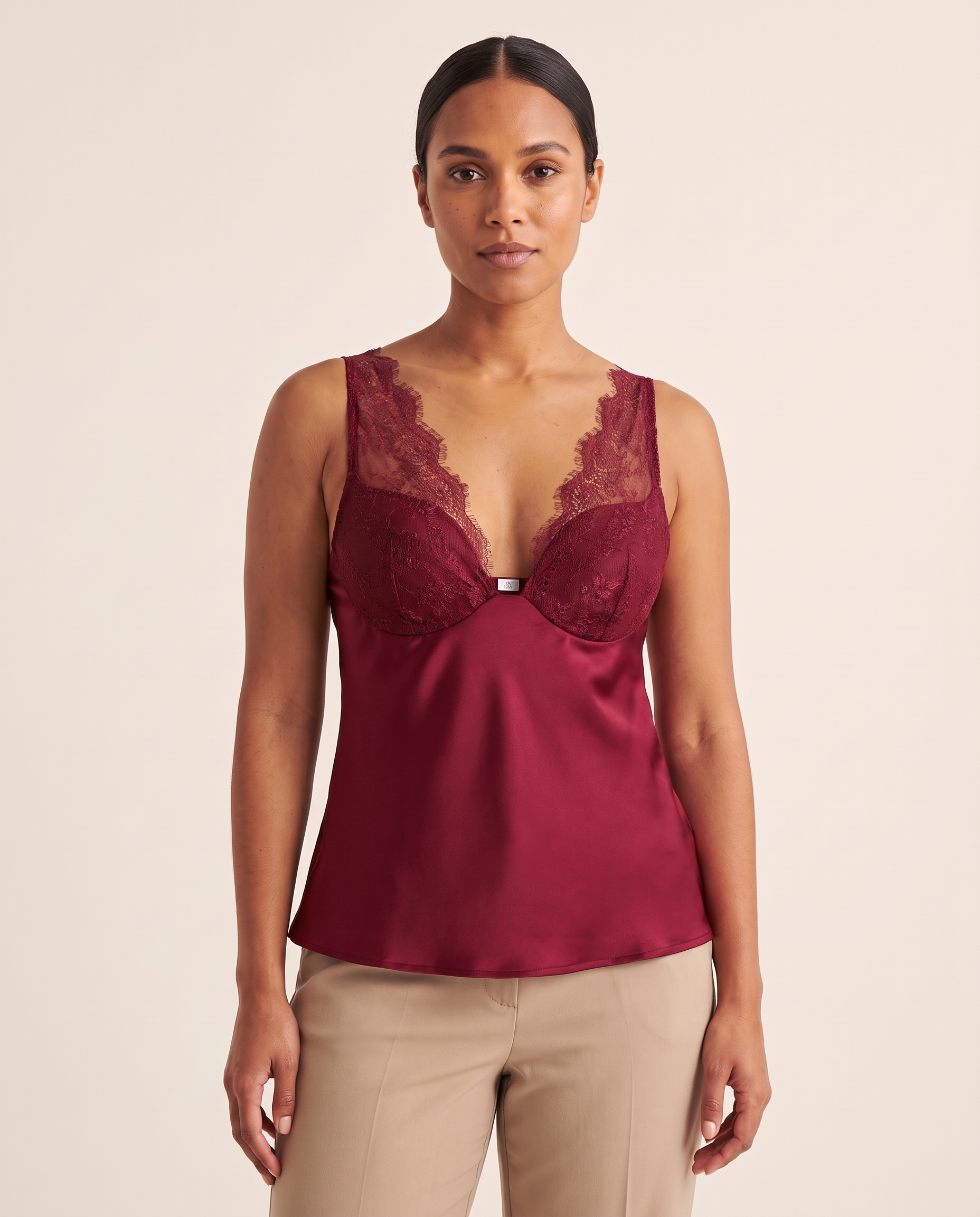 Lace Panel Cami Top with Deep V Neck – product detail view 4