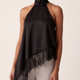 Satin and Lace Halter Top with Asymmetric Hem – product detail view 1