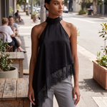 Satin and Lace Halter Top with Asymmetric Hem – product detail view 2