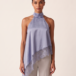 Satin and Lace Halter Top with Asymmetric Hem – product detail view 4