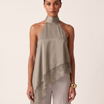 Satin and Lace Halter Top with Asymmetric Hem – product detail view 5