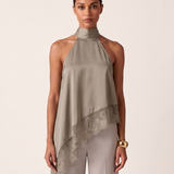 Satin and Lace Halter Top with Asymmetric Hem – product detail view 5