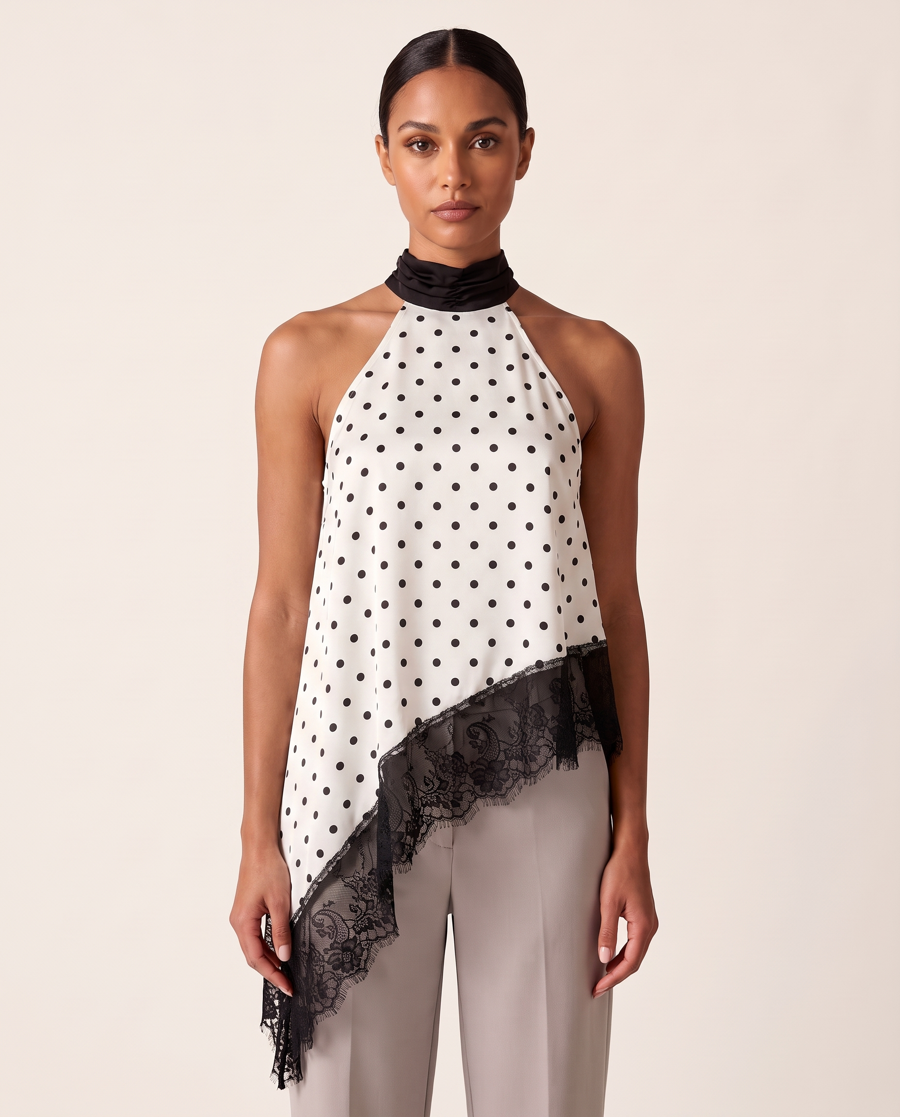 Satin and Lace Halter Top with Asymmetric Hem – product detail view 6