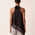 Satin and Lace Halter Top with Asymmetric Hem – alternate product view