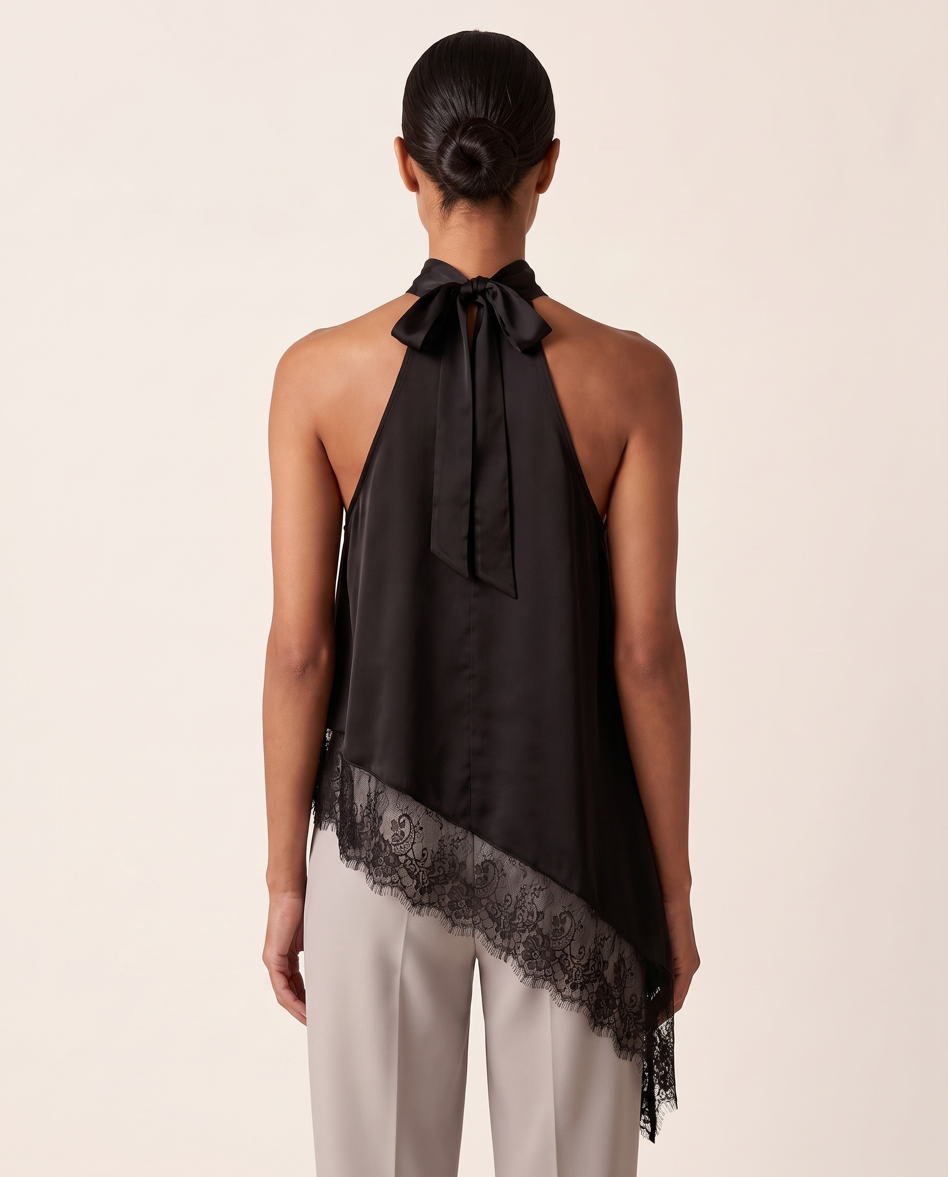 Satin and Lace Halter Top with Asymmetric Hem – alternate product view