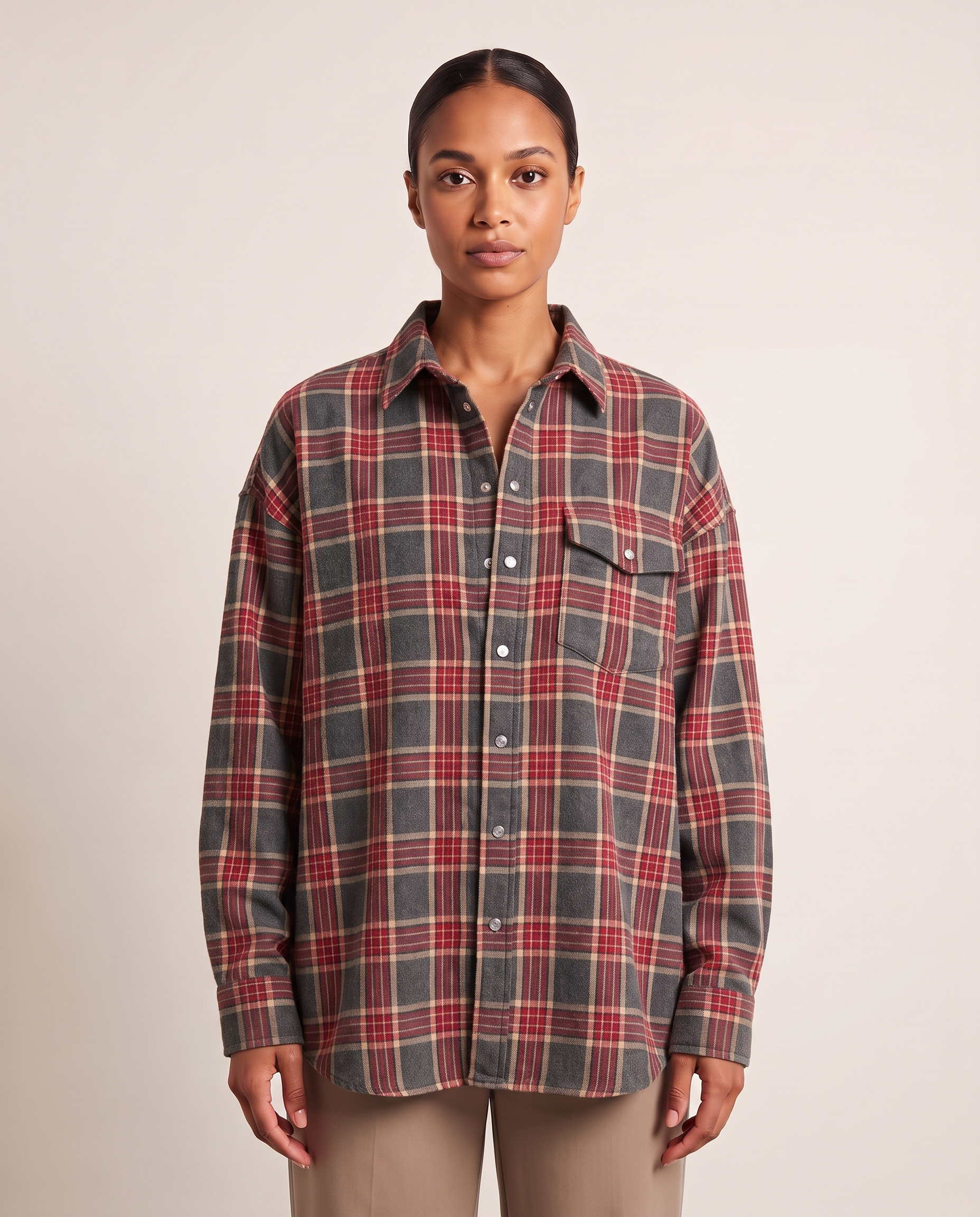Checked Oversized Shirt with Button Front and Chest Pocket – product detail view 5