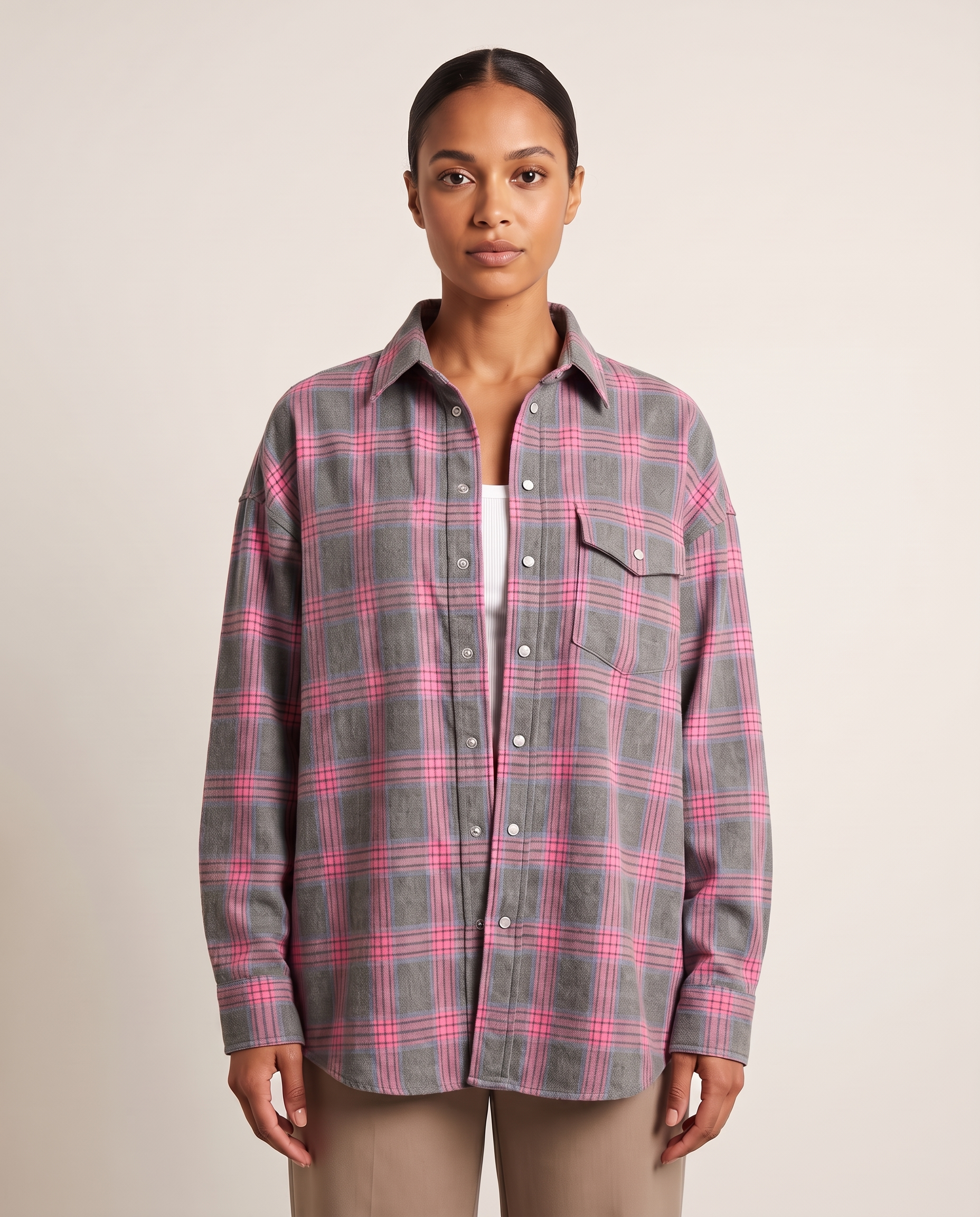 Checked Oversized Shirt with Button Front and Chest Pocket – primary product view