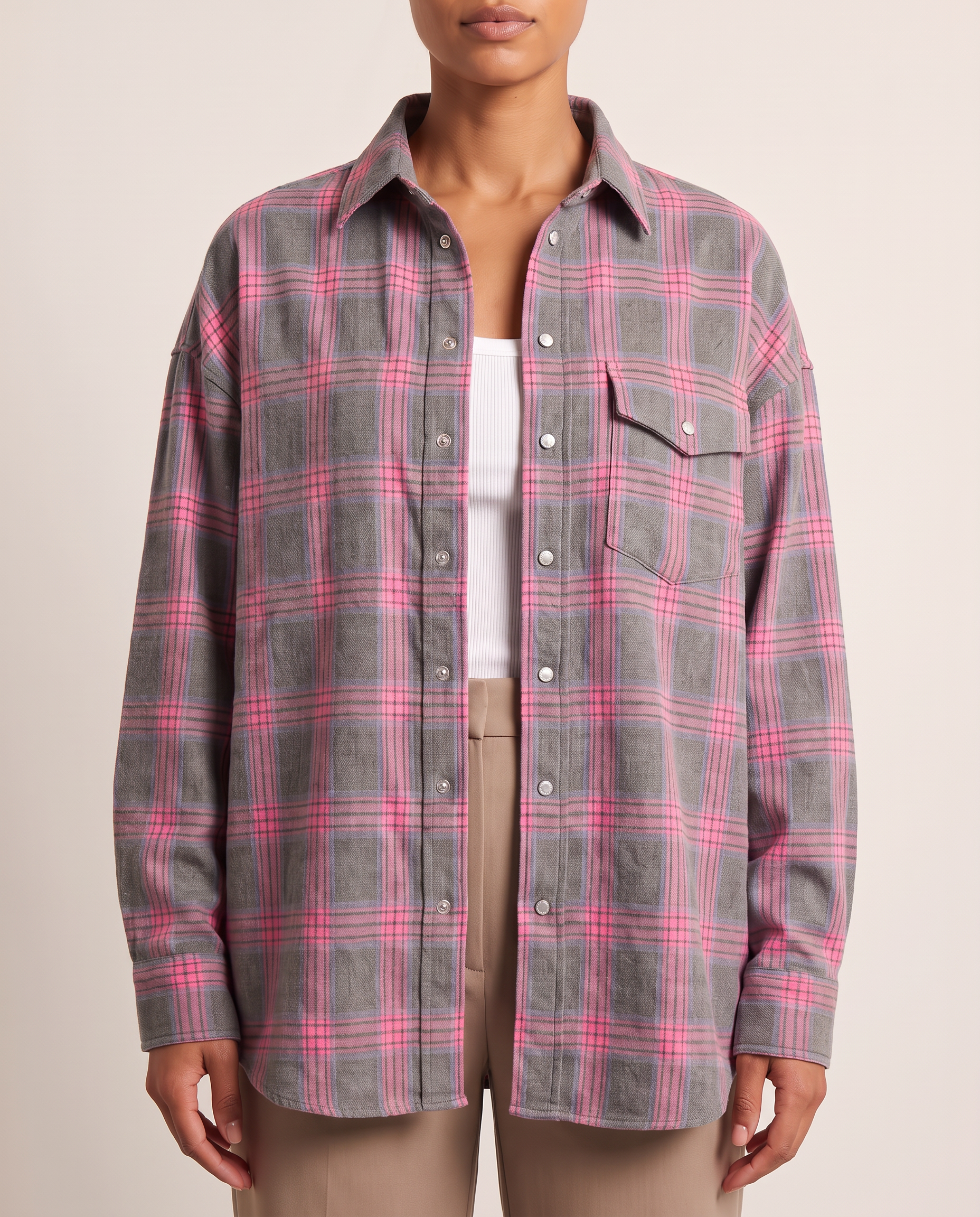 Checked Oversized Shirt with Button Front and Chest Pocket – alternate product view