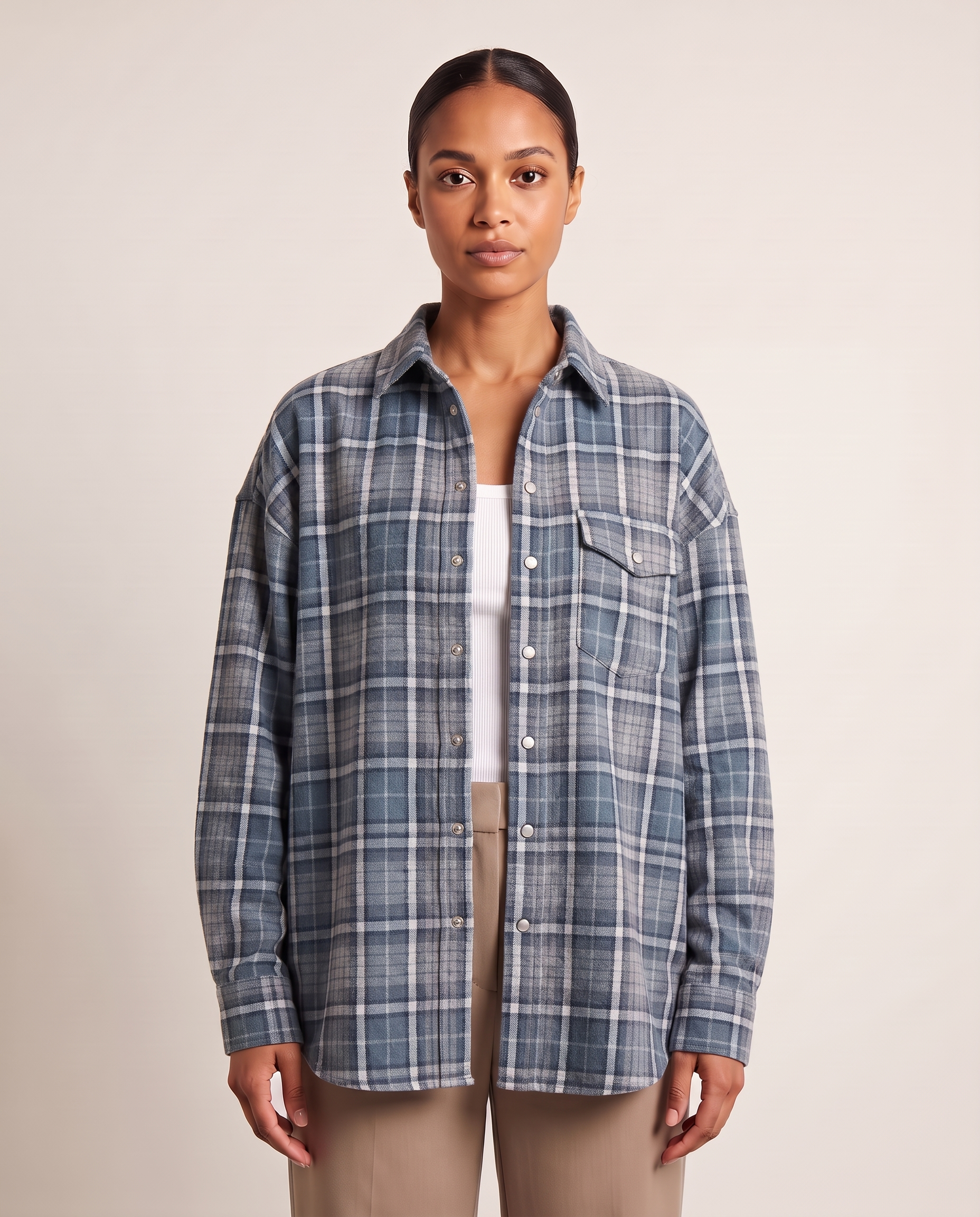 Checked Oversized Shirt with Button Front and Chest Pocket – product detail view 2