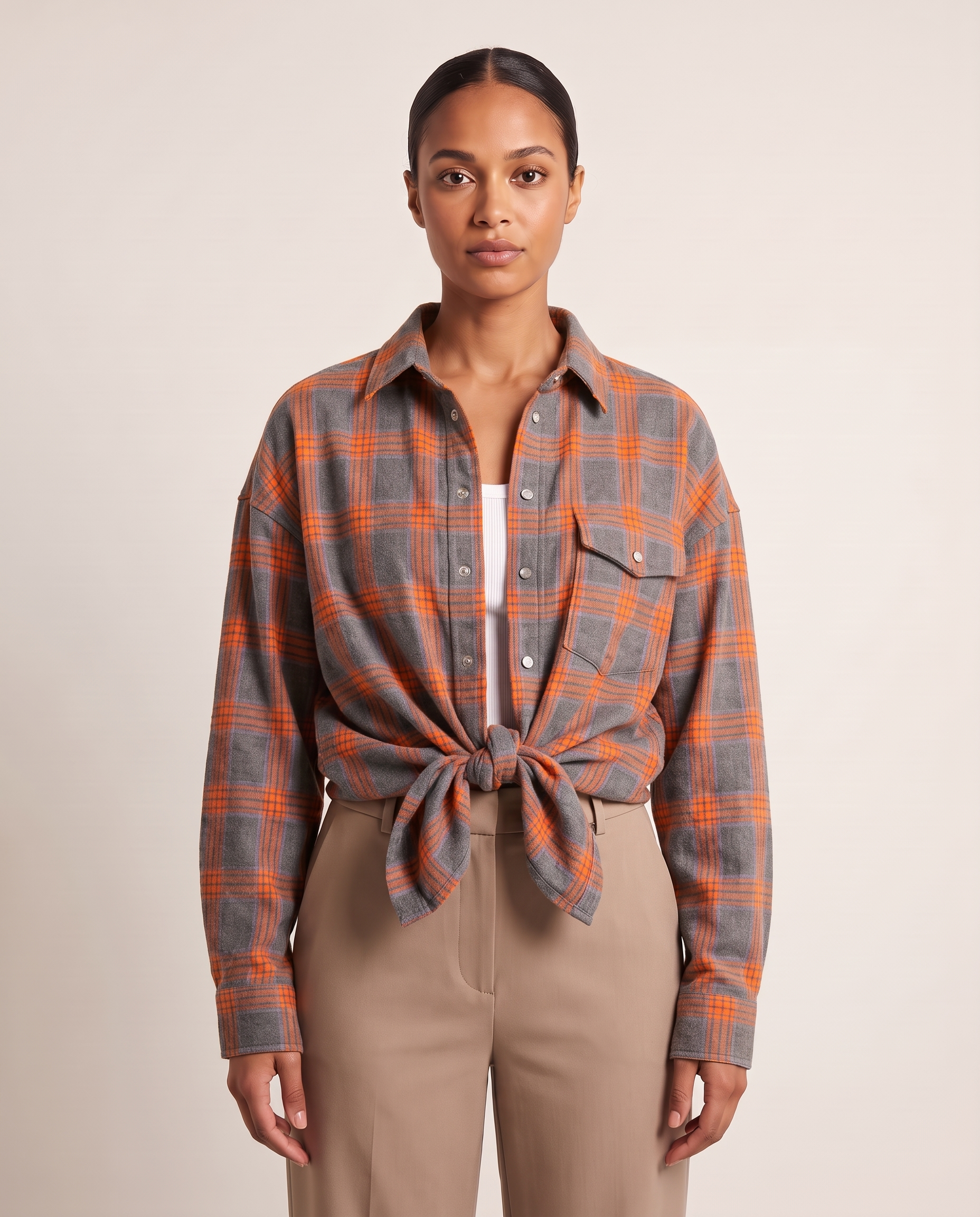 Checked Oversized Shirt with Button Front and Chest Pocket – product detail view 3
