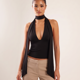 Halter Scarf Tank Top with Plunge Neck and Open Back – primary product view
