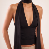 Halter Scarf Tank Top with Plunge Neck and Open Back – alternate product view