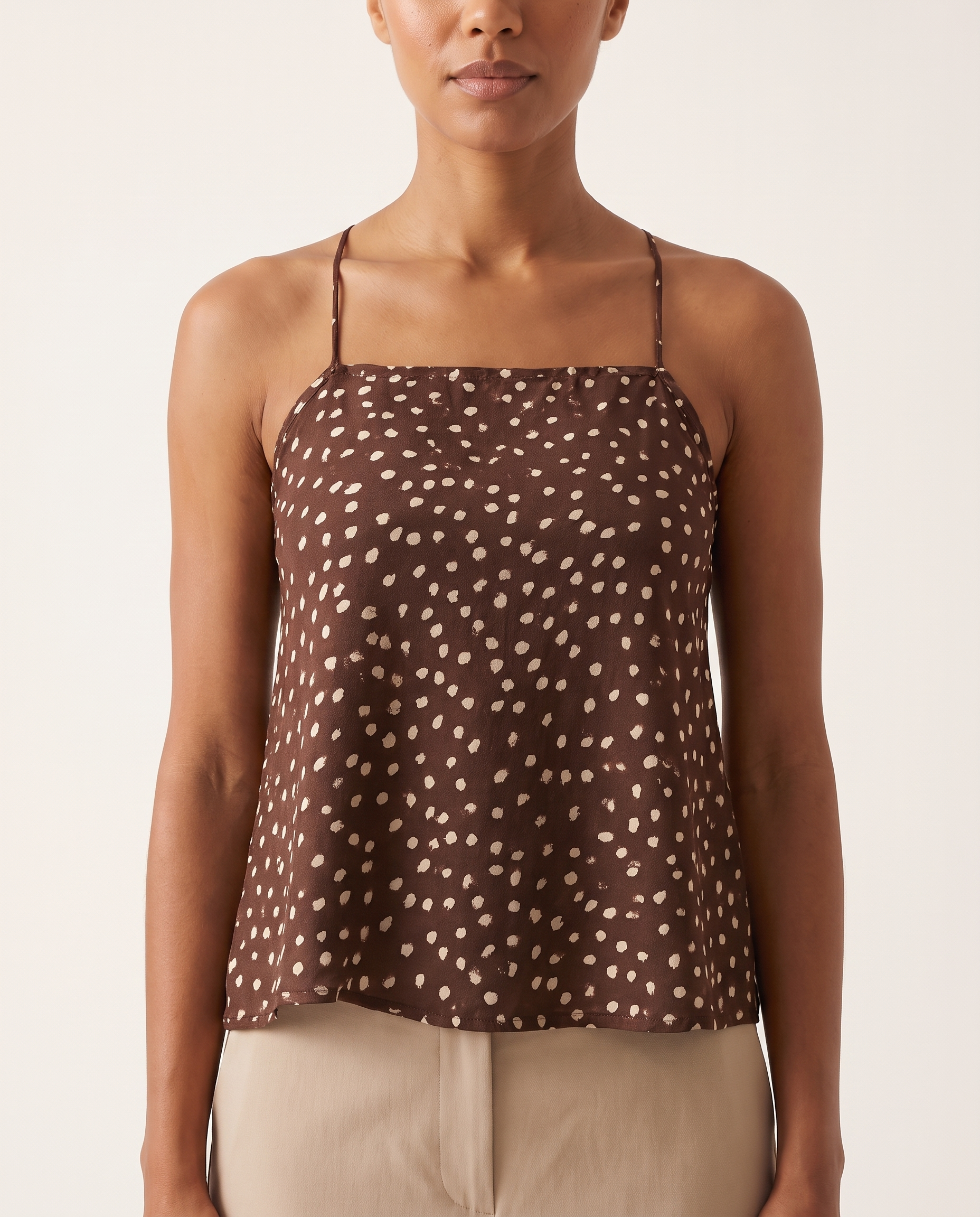 Polka Dot Chiffon Cami with Tie Back and Asymmetric Hem – product detail view 1