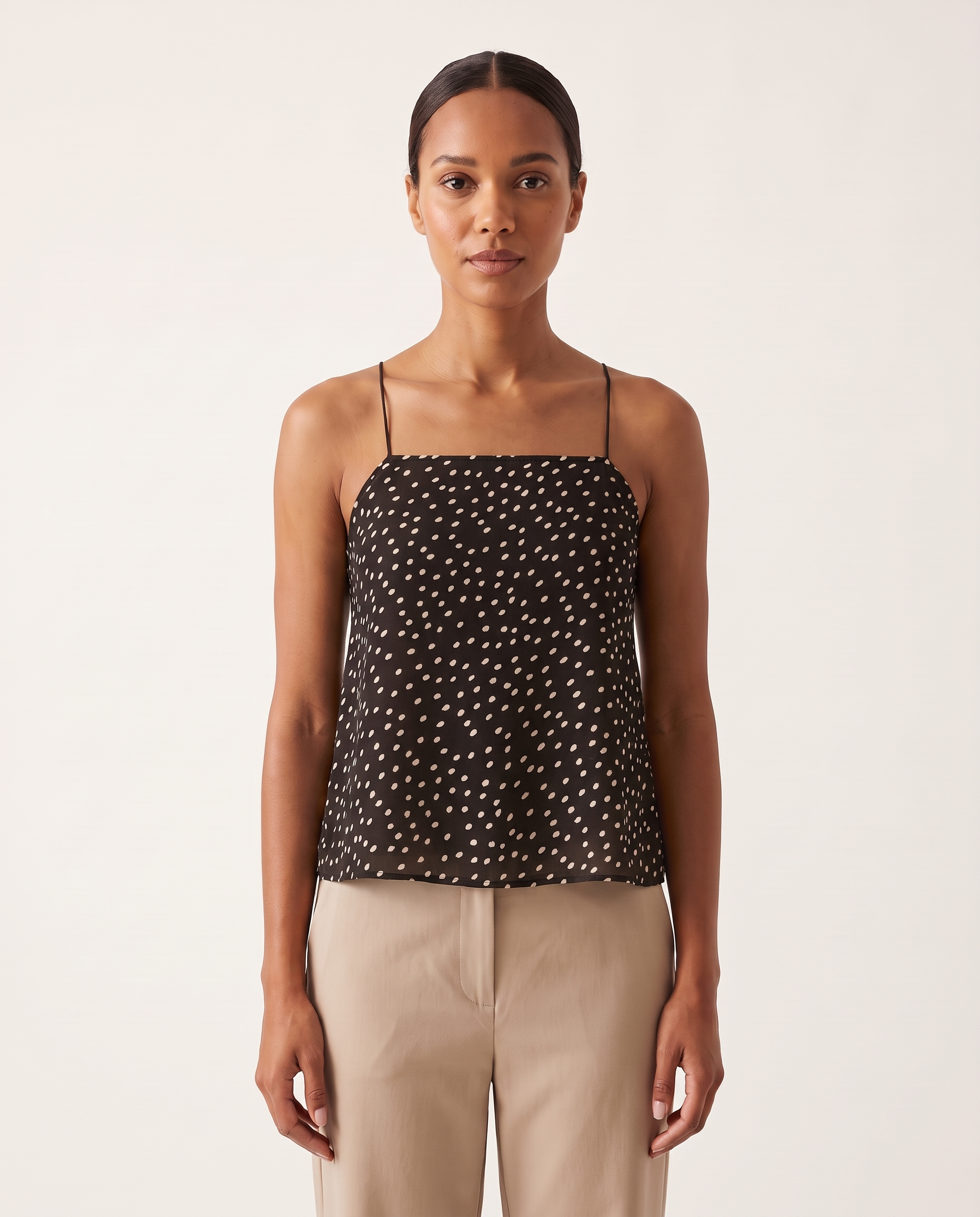 Polka Dot Chiffon Cami with Tie Back and Asymmetric Hem – product detail view 3