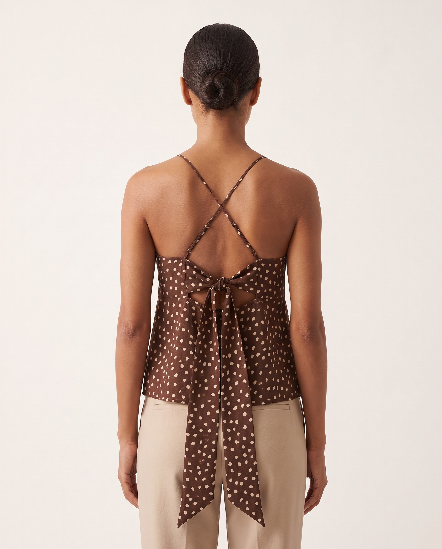 Polka Dot Chiffon Cami with Tie Back and Asymmetric Hem – alternate product view