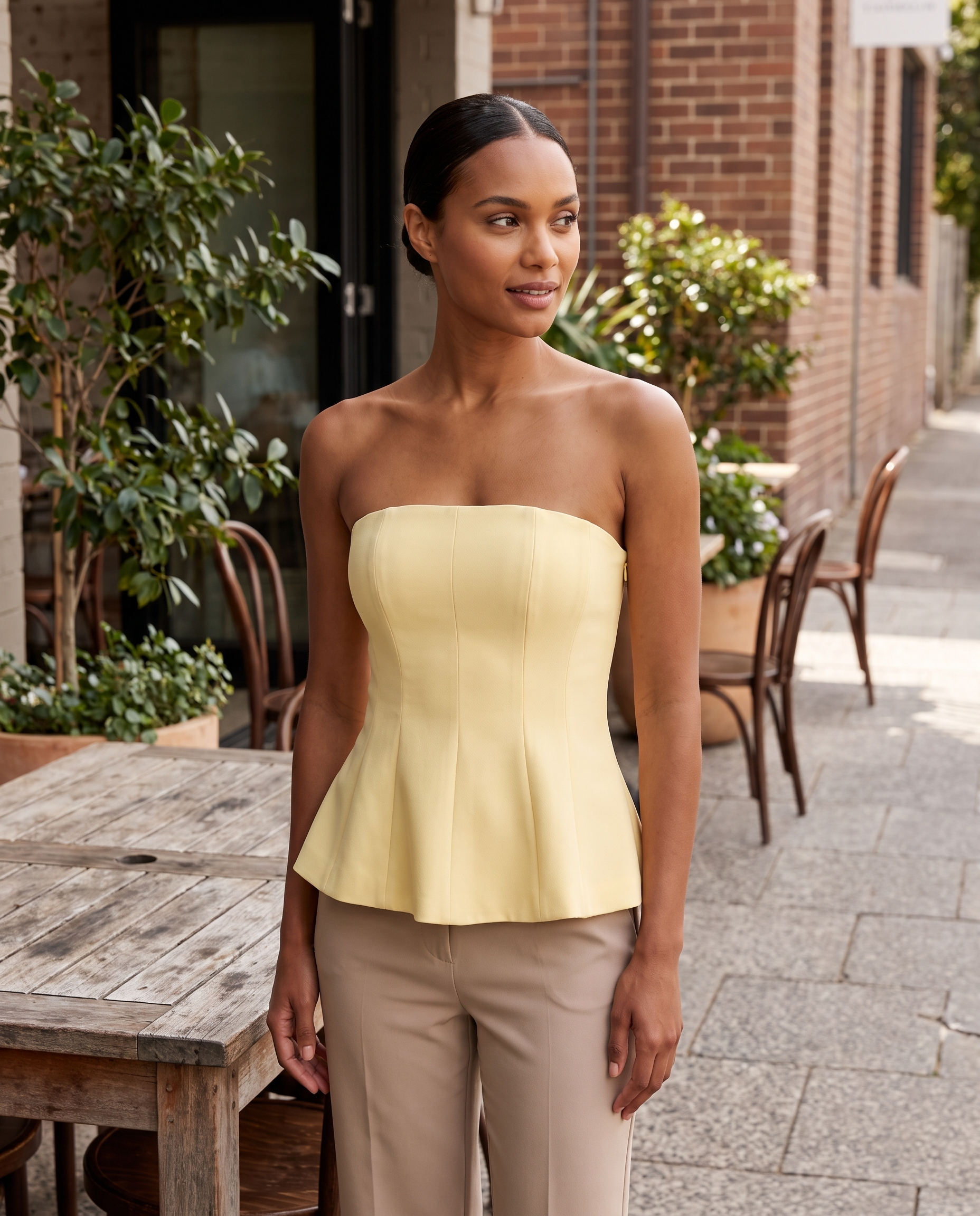 Ruffle Trim Bustier Top with Tube Neckline – product detail view 1