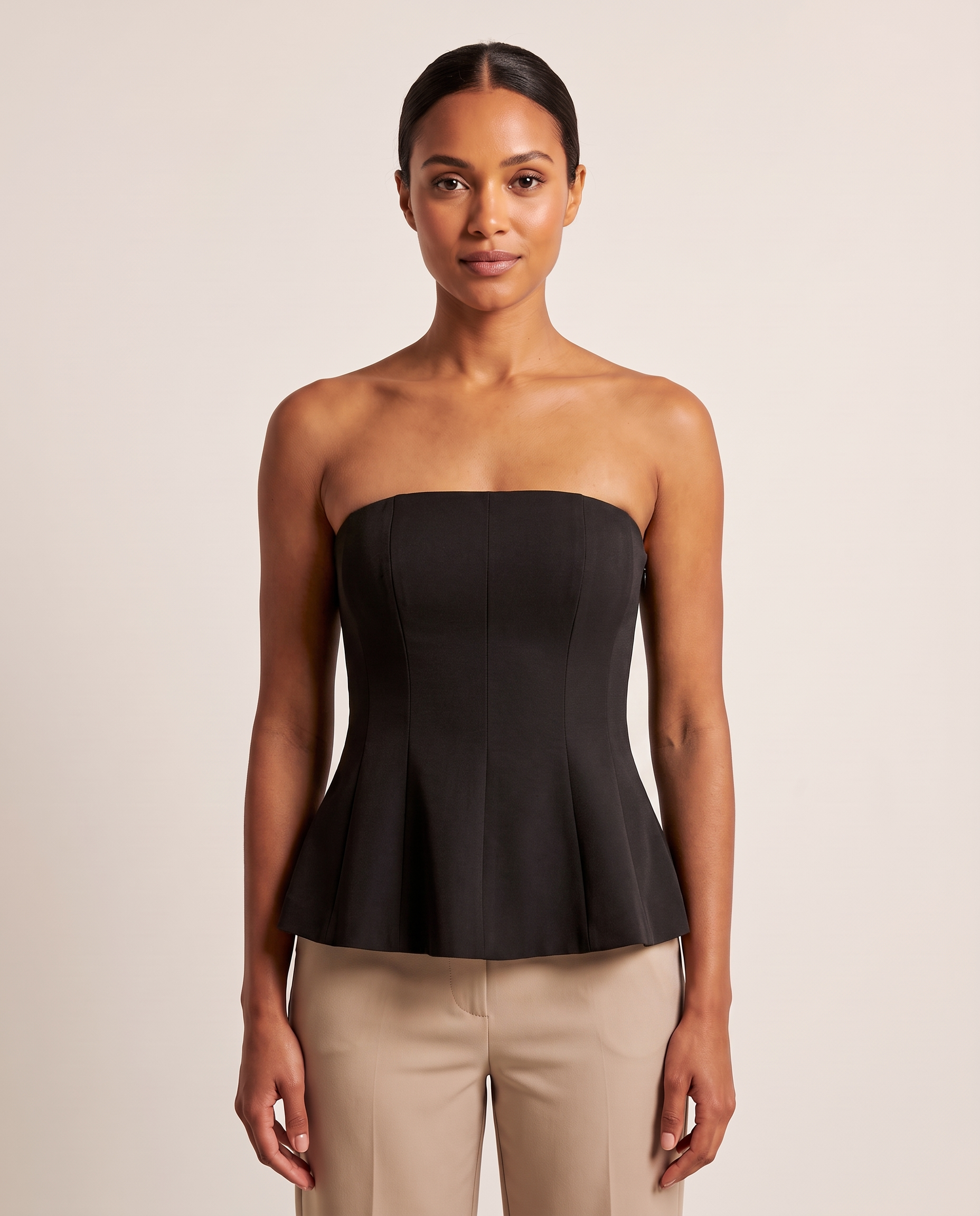 Ruffle Trim Bustier Top with Tube Neckline – product detail view 2