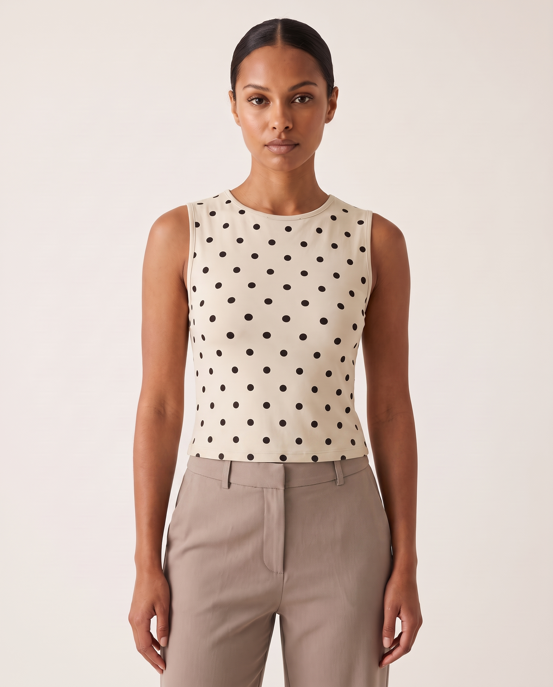 Polka Dot Crop Tank Top with Round Neck – primary product view
