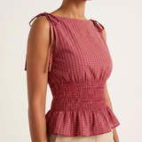 Checked Babydoll Tank Top with Ruffle Trim – product detail view 1