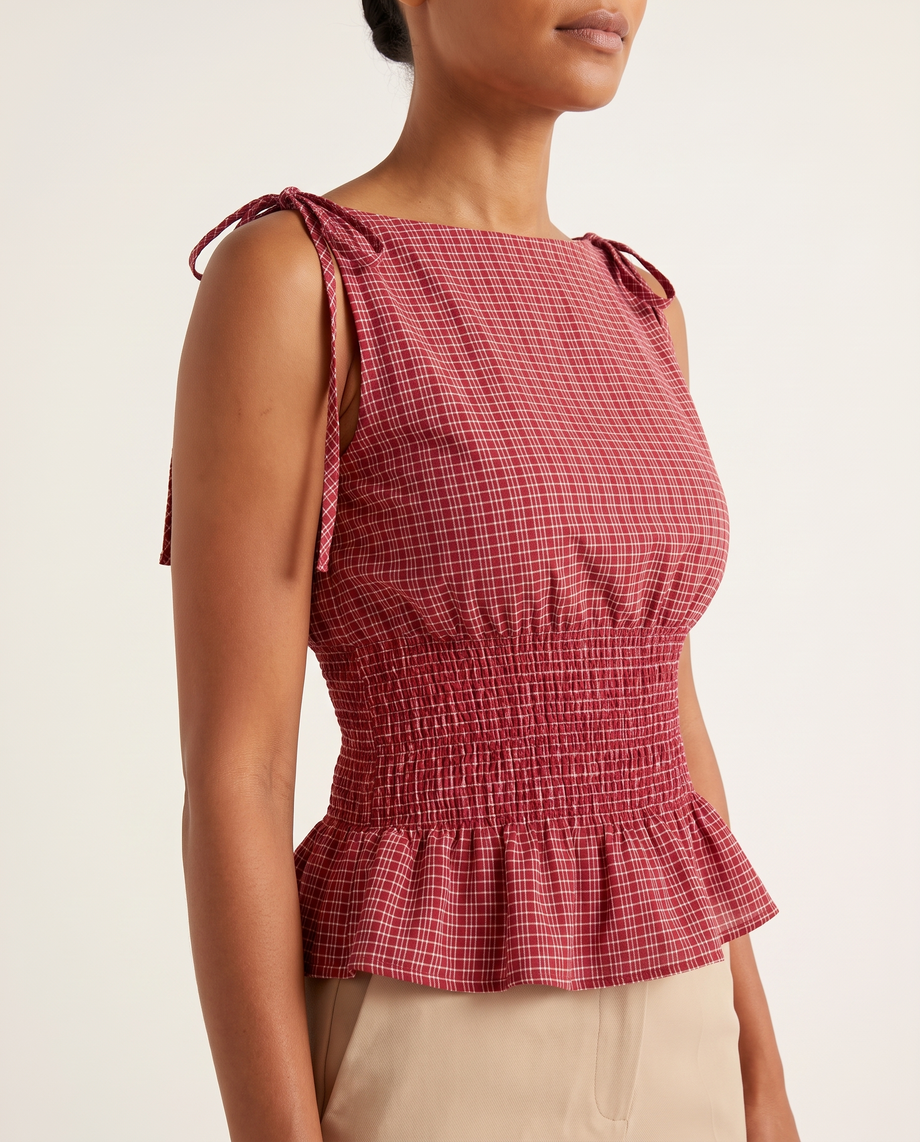 Checked Babydoll Tank Top with Ruffle Trim – product detail view 1