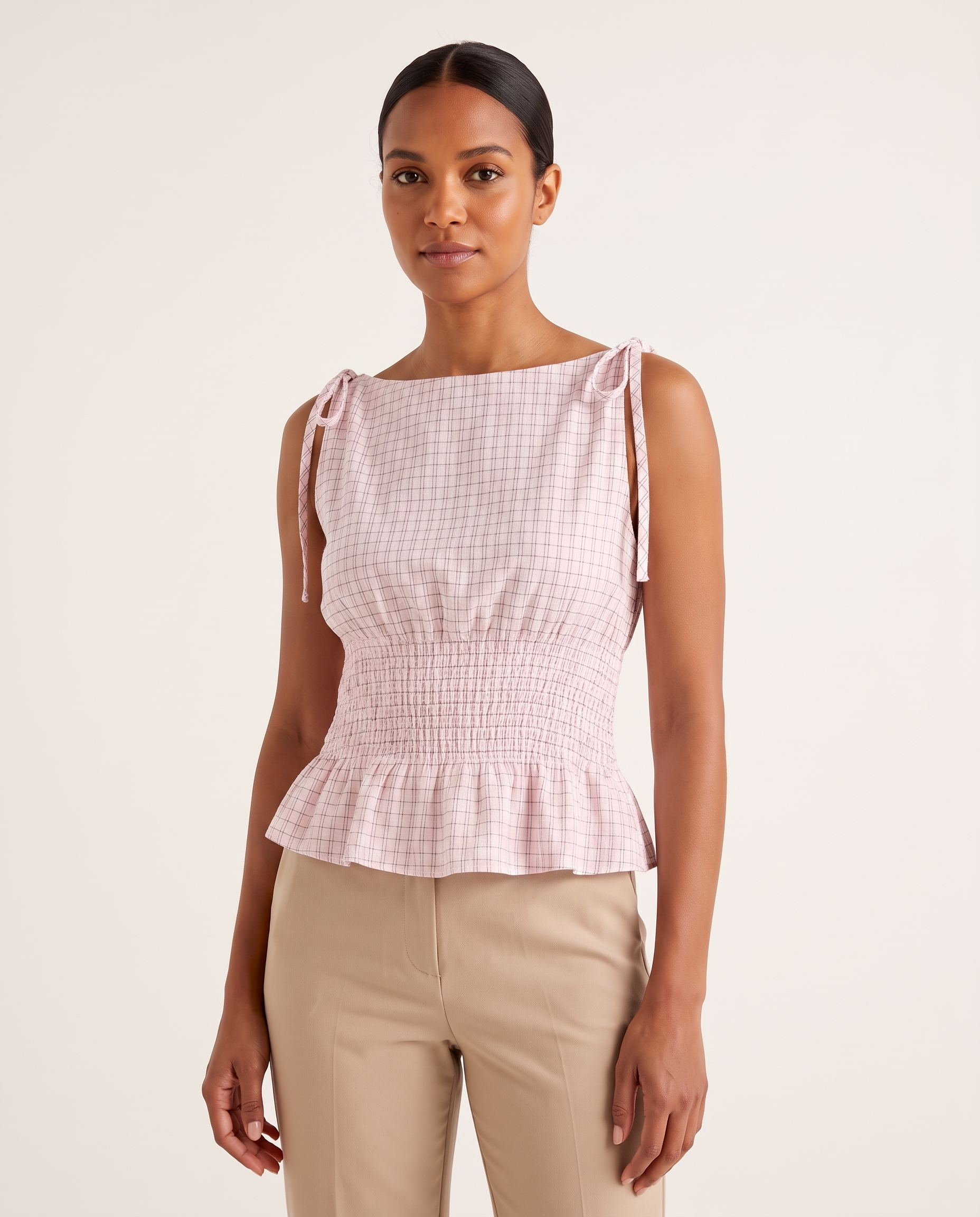 Checked Babydoll Tank Top with Ruffle Trim – product detail view 3