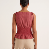 Checked Babydoll Tank Top with Ruffle Trim – alternate product view