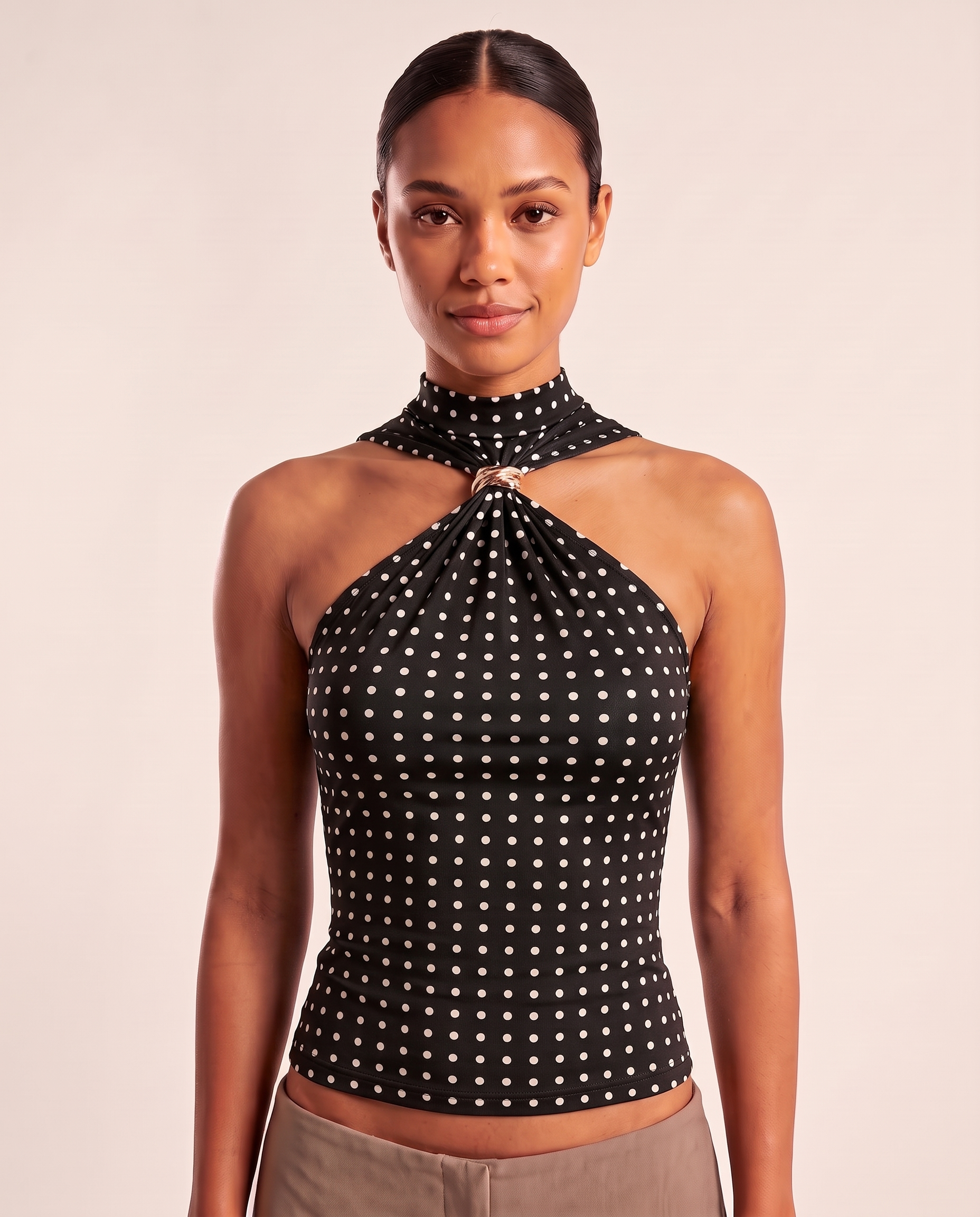 Halter Crop Top with Twist Front and Metal Ring – product detail view 4