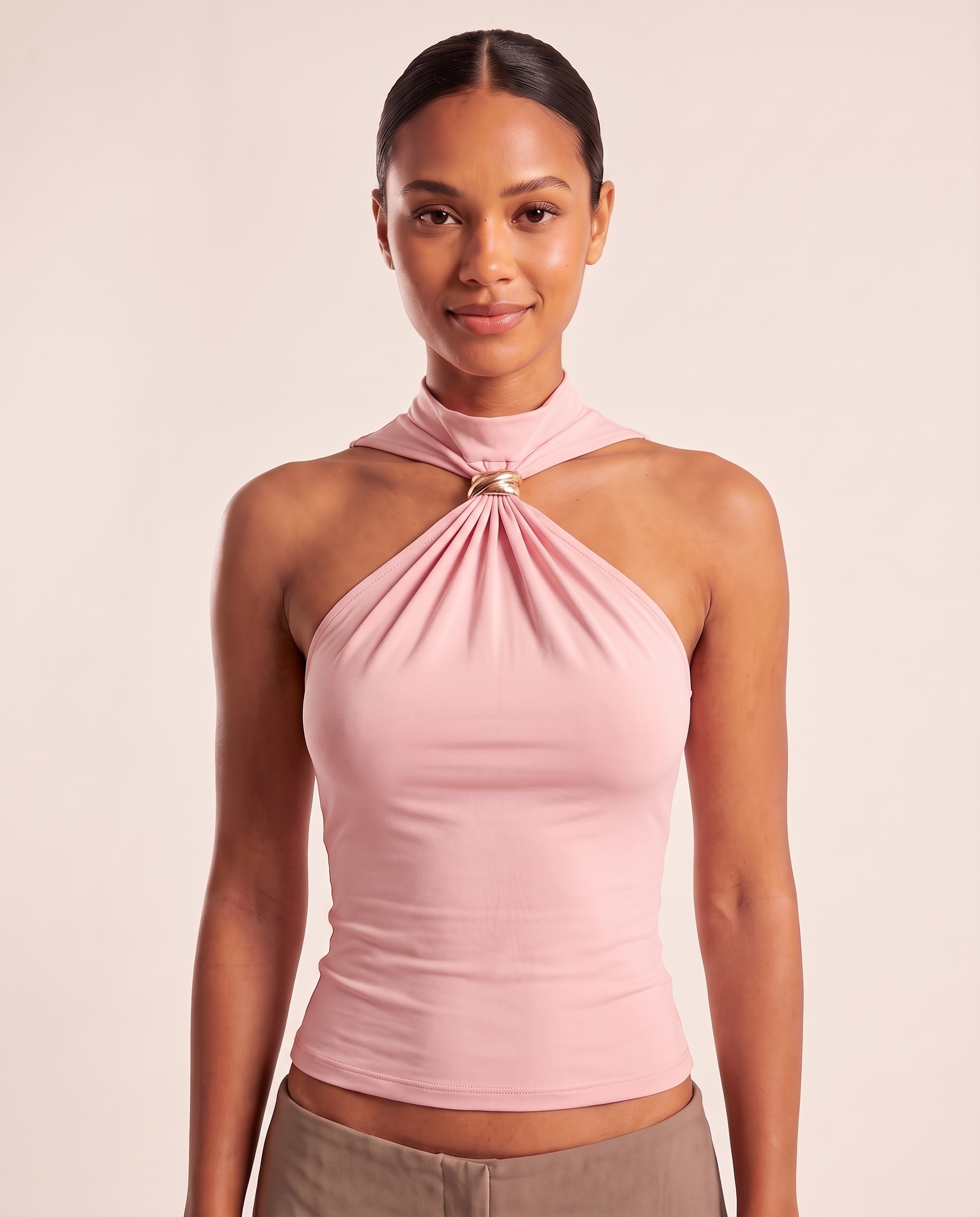 Halter Crop Top with Twist Front and Metal Ring – product detail view 5