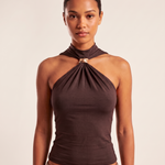 Halter Crop Top with Twist Front and Metal Ring – primary product view