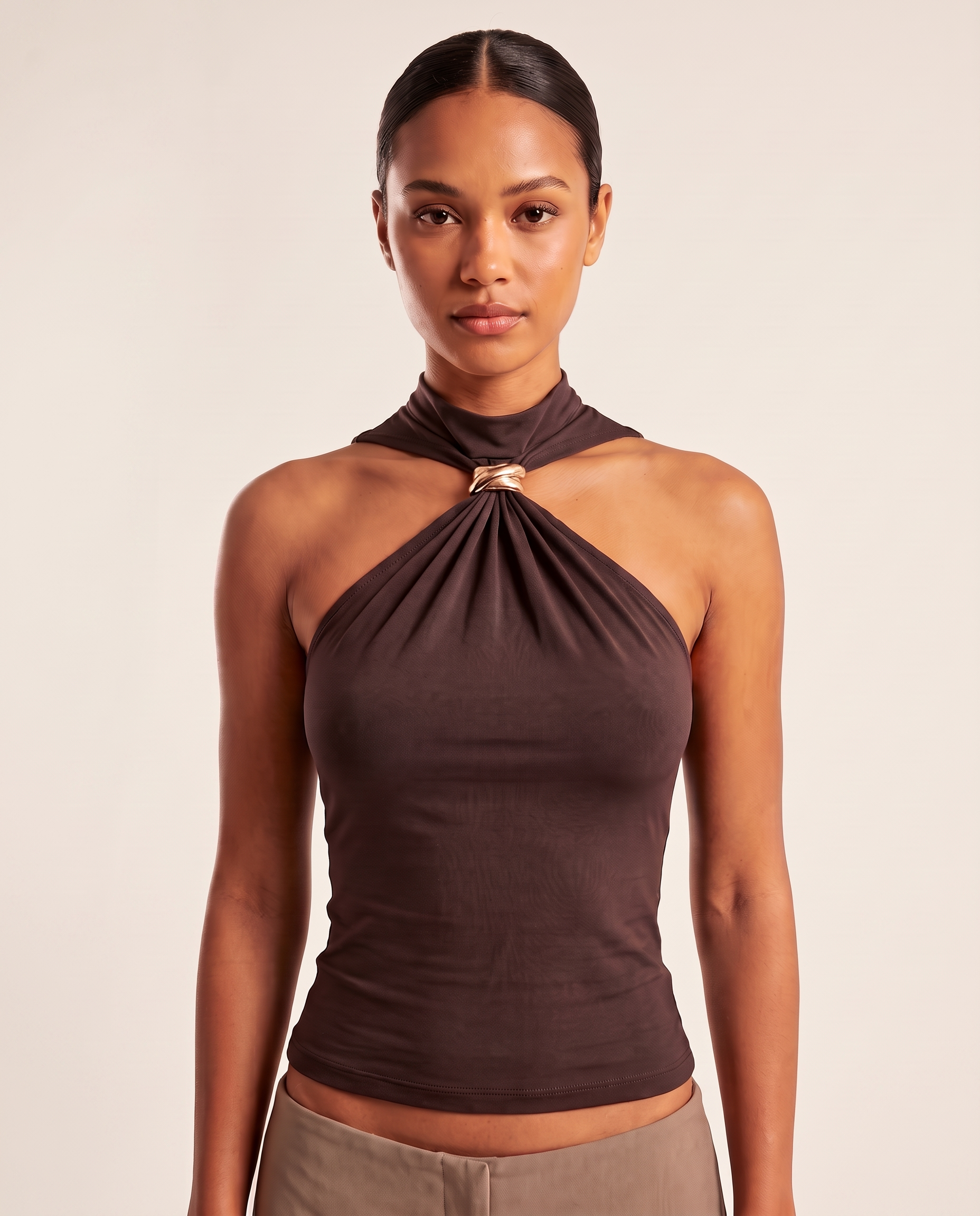 Halter Crop Top with Twist Front and Metal Ring – primary product view