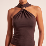 Halter Crop Top with Twist Front and Metal Ring – product detail view 1