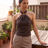 Halter Crop Top with Twist Front and Metal Ring – product detail view 2