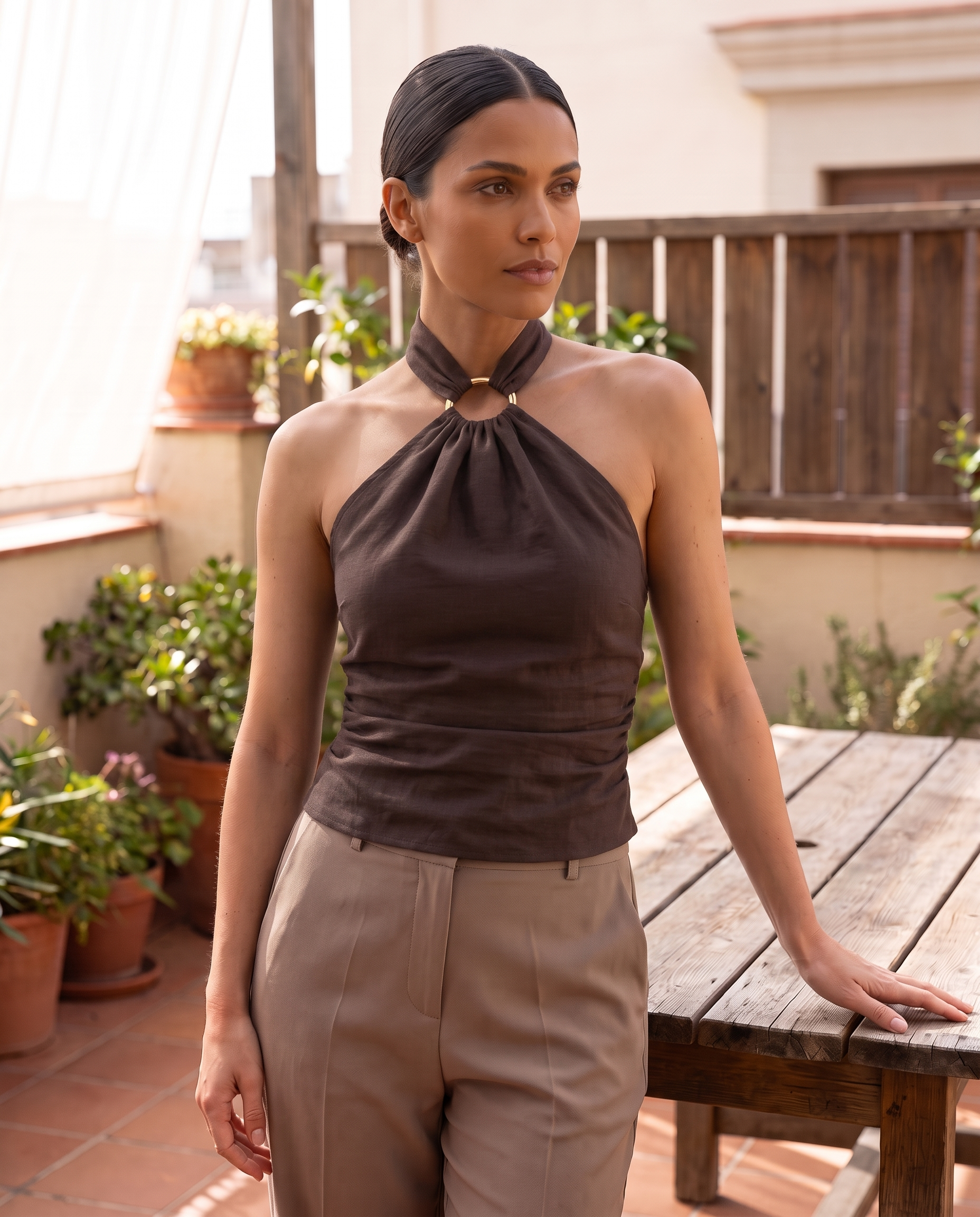 Halter Crop Top with Twist Front and Metal Ring – product detail view 2