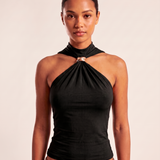 Halter Crop Top with Twist Front and Metal Ring – product detail view 3