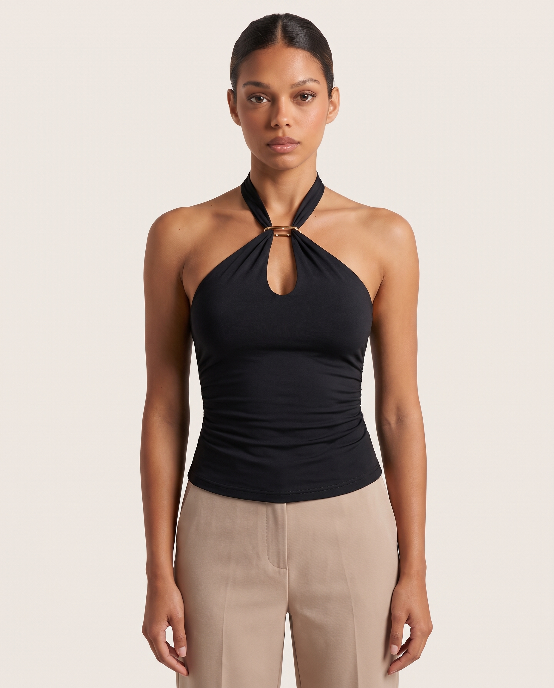 Halter Crop Top with Buckle Detail and Open Back – product detail view 3