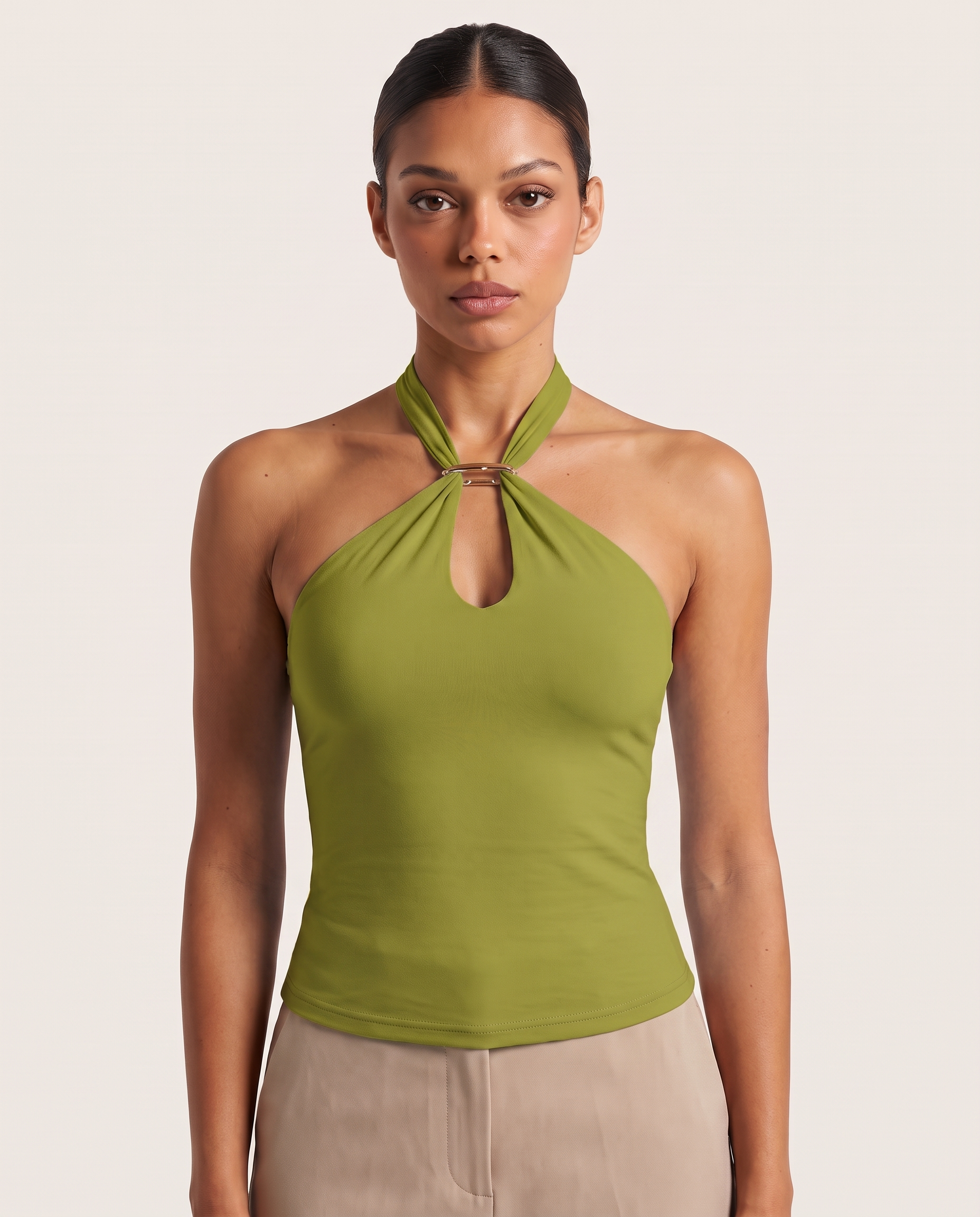 Halter Crop Top with Buckle Detail and Open Back – product detail view 5