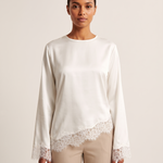 Lace Trim Long Sleeve Top with Round Neck – primary product view