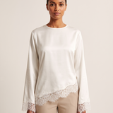 Lace Trim Long Sleeve Top with Round Neck – primary product view
