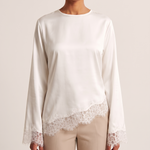 Lace Trim Long Sleeve Top with Round Neck – product detail view 1