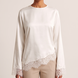Lace Trim Long Sleeve Top with Round Neck – product detail view 1