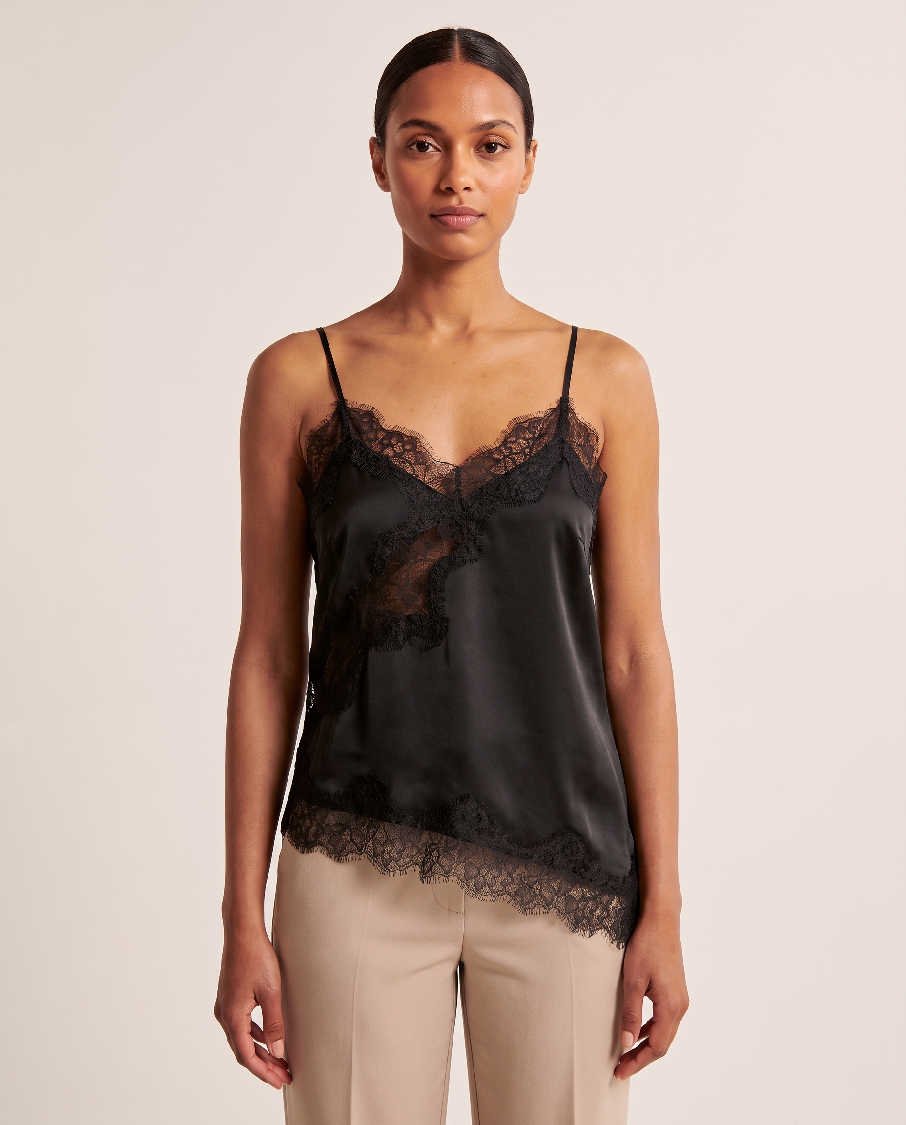 Lace Trim Long Sleeve Top with Round Neck – product detail view 3