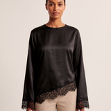 Lace Trim Long Sleeve Top with Round Neck – product detail view 4