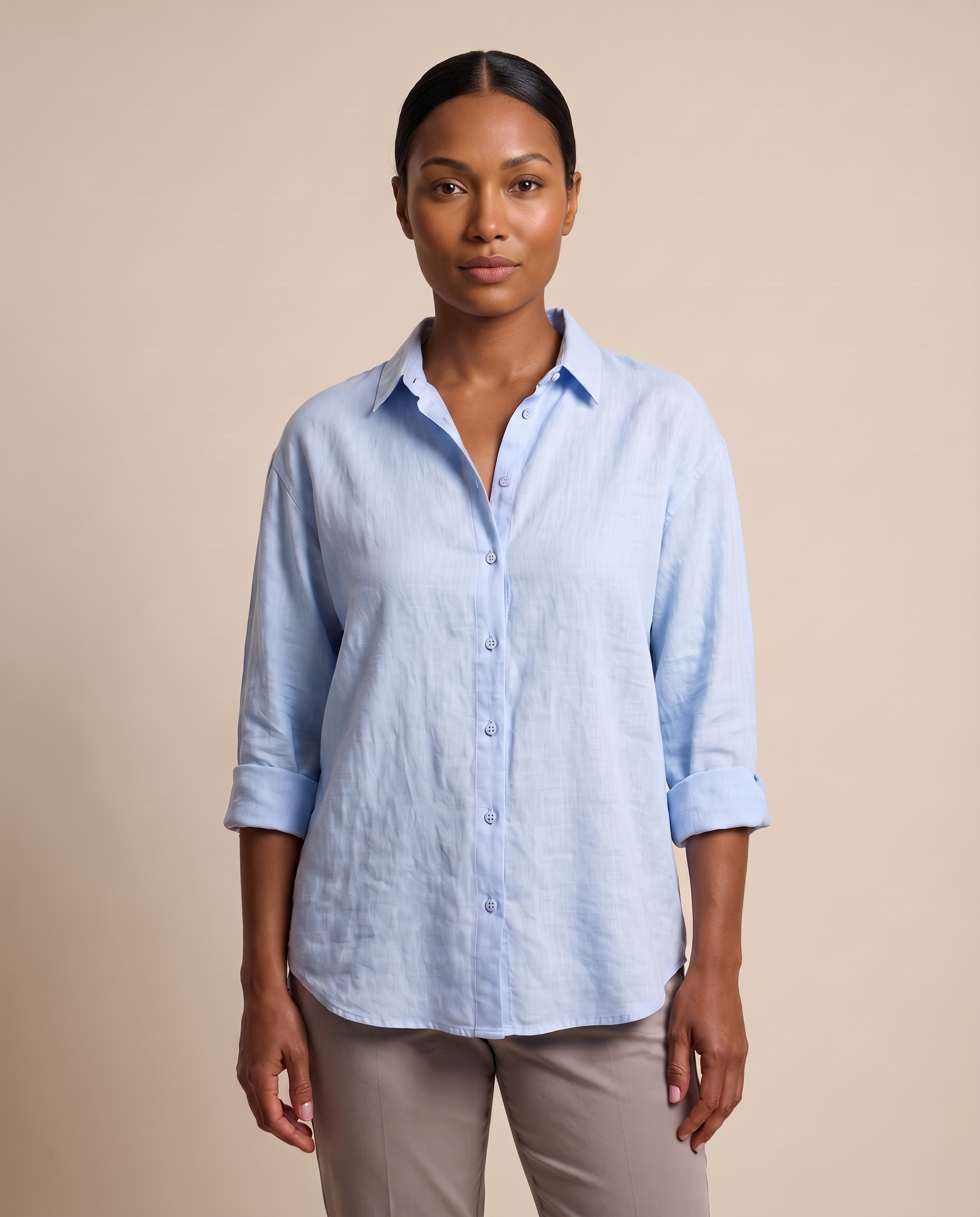 Linen Shirt with Button Front and Relaxed Fit – product detail view 6