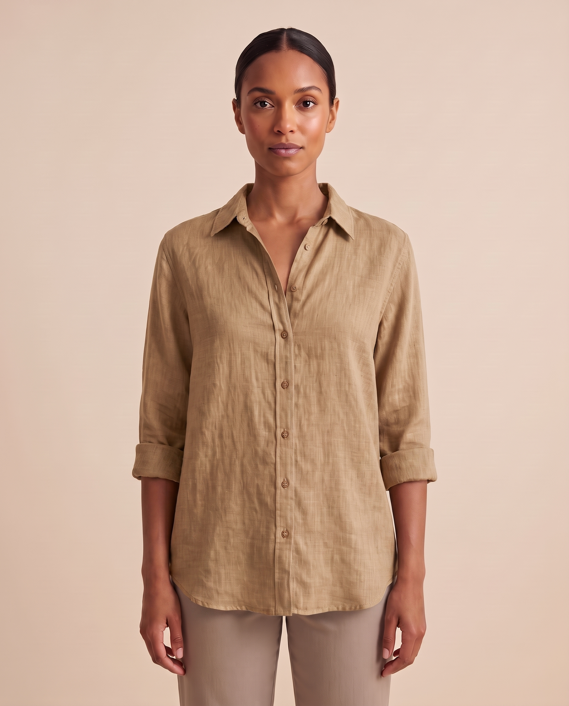 Linen Shirt with Button Front and Relaxed Fit – product detail view 5